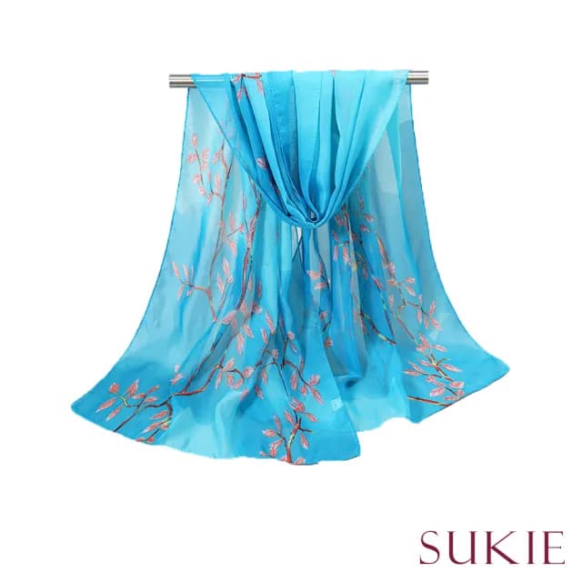 【Sukie】雪紡紗圍巾 漸層圍巾/濃淡漸層花朵印花50X150雪紡紗圍巾(4色任選)