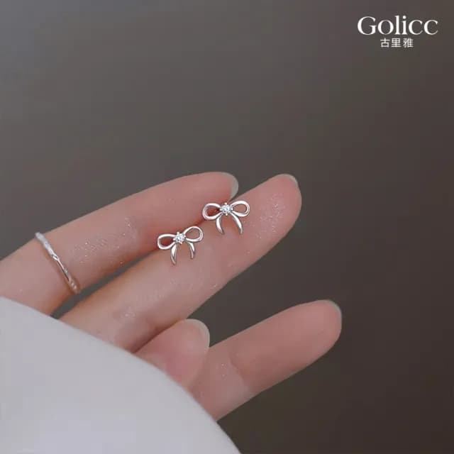 【Golicc】耳環 簡約細緻 蝴蝶結 鑲鑽(99購物限定 生日 飾品 耳釘 耳飾 耳墜 禮物)