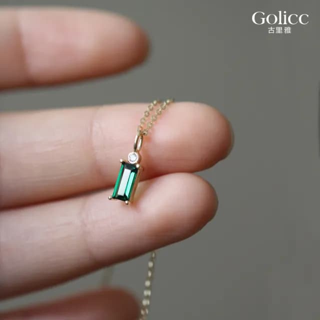 【Gulicc】項鍊 典雅 方形祖母綠 幾何鎖骨鍊(雙11 聖誕節 生日 鎖骨鍊 項鍊 飾品 禮物)