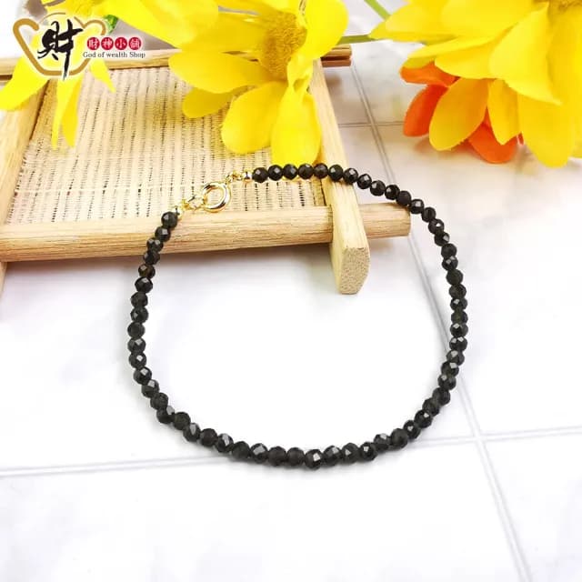 【財神小舖】簡約經典 黑曜石避邪水晶手鍊3mm(切面 開運手鍊 女生手鍊)