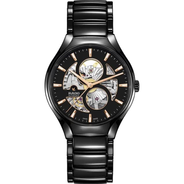 【Rado 雷達表】True Round 真系列開芯鏤空機械腕錶-40mm黑送禮推薦(R27107172)