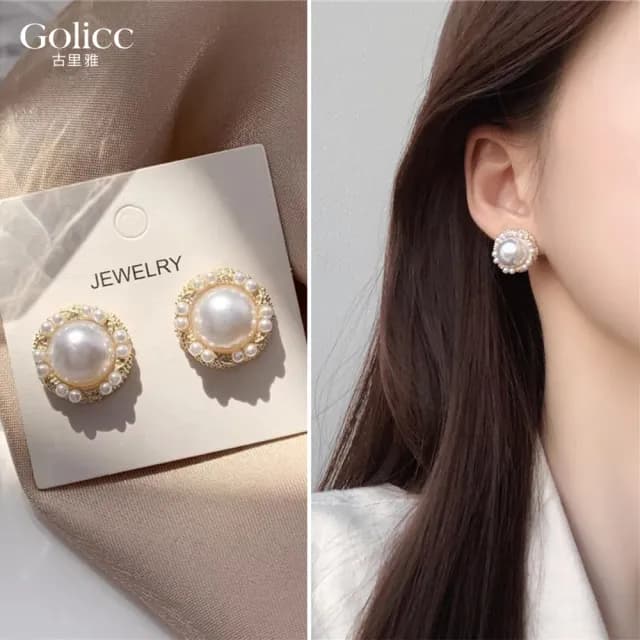 【Golicc】耳環 法式復古 簡約珍珠滾邊(七夕 情人節 生日 飾品 耳釘 耳飾 耳墜 禮物)