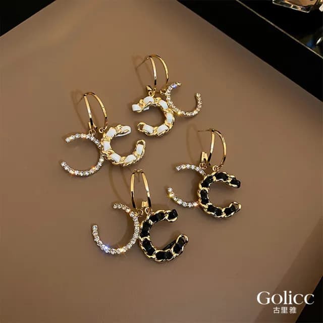 【Gulicc】耳環 小香風 名媛雙C編織 輕奢高級(雙11 聖誕節 生日 飾品 耳釘 耳飾 耳墜 禮物)