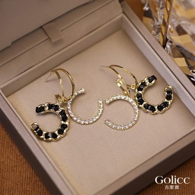 【Golicc】耳環 小香風 名媛雙C編織 輕奢高級(母親節 生日 情人節 飾品 耳釘 耳飾 耳墜 禮物)