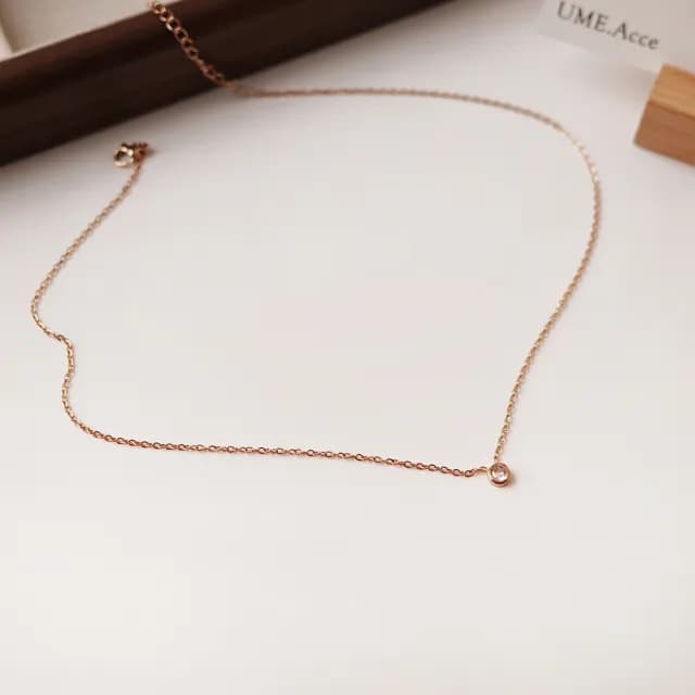 【UME.Acce】鈦鋼玫瑰金單鑽項鍊(鈦鋼 鈦鋼項鍊 單鑽 單鑽項鍊 鎖骨鍊 短項鍊 玫瑰金 玫瑰金項
