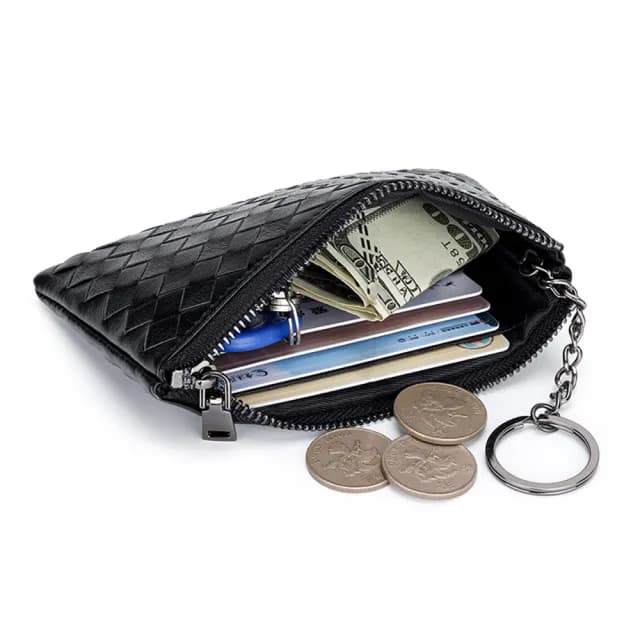 【LEESA】雙11 零錢包\編織錢包\小錢包\皮包\真皮包包 包\短夾\羊皮零錢包\羊皮包\編織零錢包\