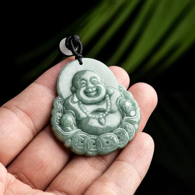 【Paiya 派亞】a貨翡翠豆種金錢笑佛彌勒佛通財吊墜玉石男女款挂件玉器(過節送禮/交換禮物)