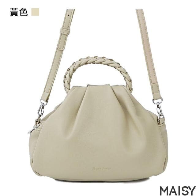 【MAISY】母親節禮物 日系設計時尚輕奢百搭軟皮肩背手提包(黑色／黃色／紫色／綠色／棕色)
