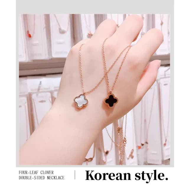 【飾品小屋】韓版四葉草雙面項鍊(雙色 鈦鋼 幸運草 女朋友 飾品 穿搭)