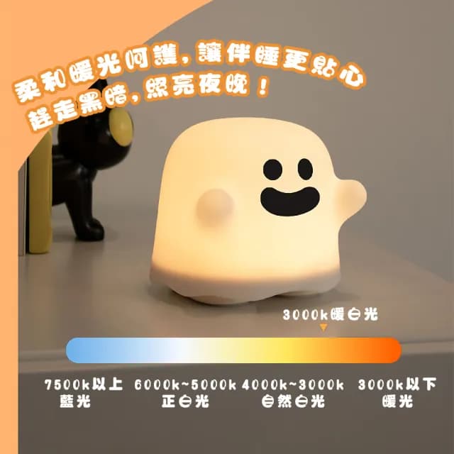 【可愛擺飾】Boo肥肥幽靈小夜燈(療癒 柔光燈 氣氛燈 床頭燈 裝飾品 學生 臥室 辦公室 禮物)