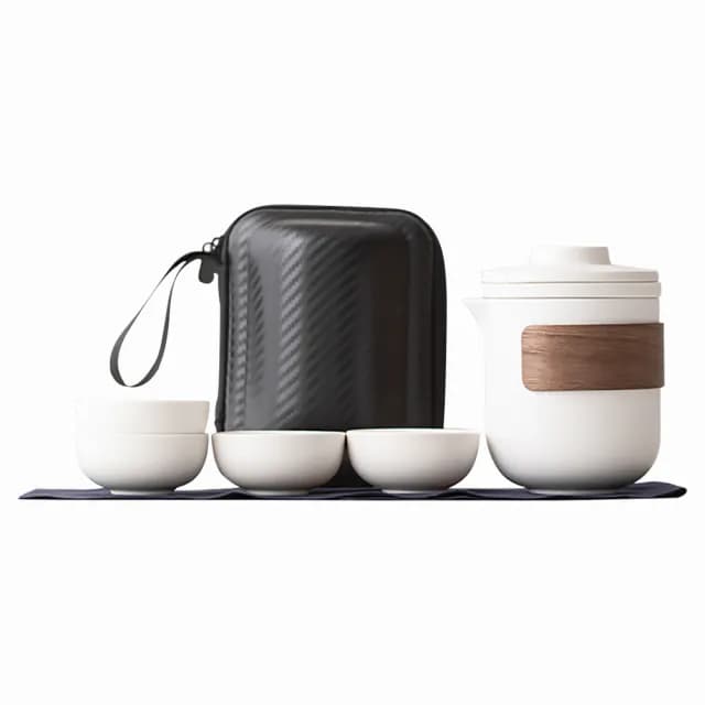 【EZlife】一壺四杯陶瓷旅行便攜茶具組(茶壺x1+茶杯x4)