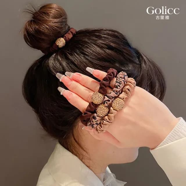【Golicc】髮圈 韓國 高彈力 水鑽 4入裝(七夕 情人節 生日 髮飾 頭飾 大腸圈 髮夾 禮物)