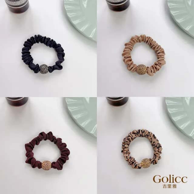 【Golicc】髮圈 韓國 高彈力 水鑽 4入裝(七夕 情人節 生日 髮飾 頭飾 大腸圈 髮夾 禮物)