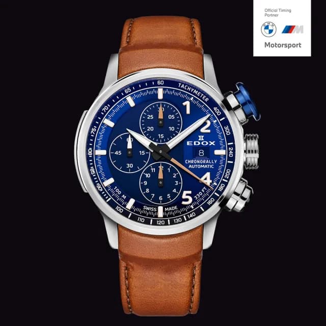 【EDOX 伊度】全球限量 BMW M MOTORSPORT 官方三眼計時賽車手錶 送禮 禮物 推薦(E01129.TBUCBR.BUBR)