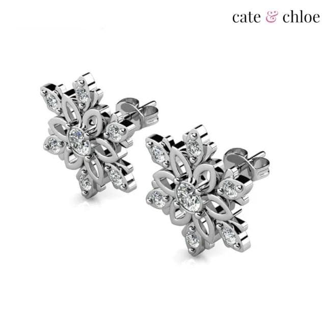 【Cate & Chloe】Sunny 18K白雪花飄飄水晶耳環(施華洛世奇水晶)