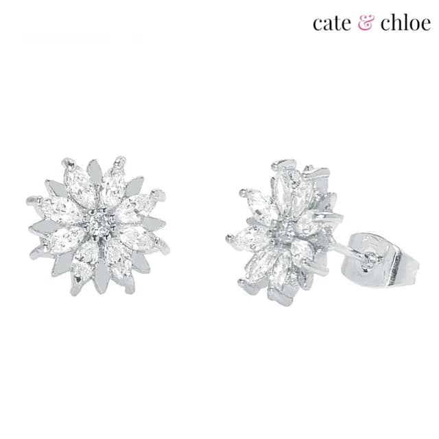 【Cate & Chloe】Lily 18K白金魅力綻放花之耳環(白金閃耀)