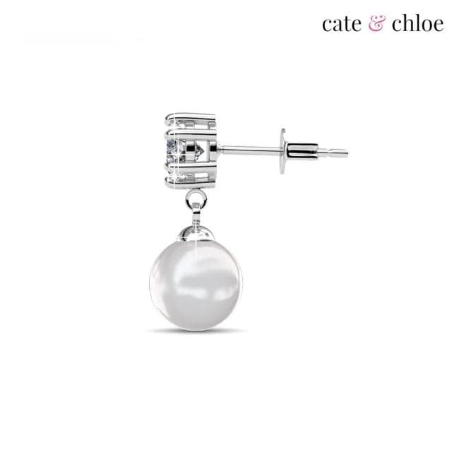 【Cate & Chloe】六月璀璨18K白金珍珠耳環(施華洛世奇水晶)