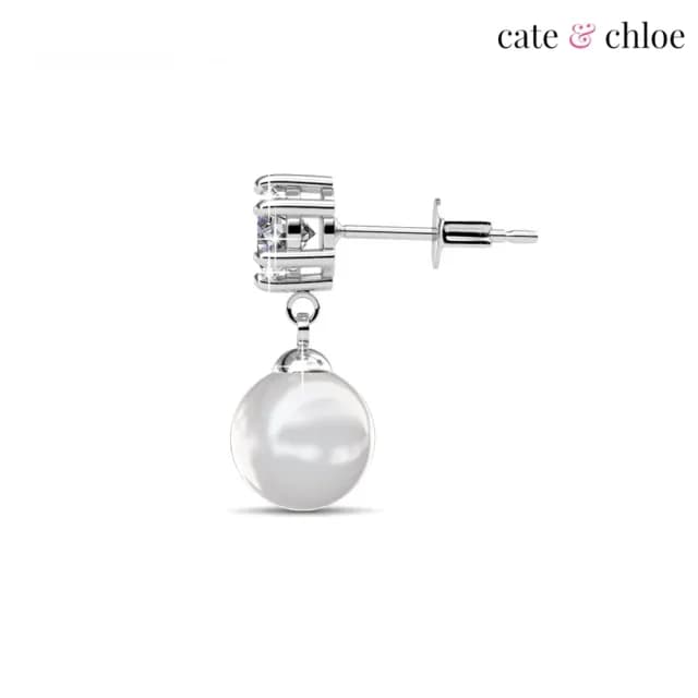 【Cate & Chloe】六月璀璨18K白金珍珠耳環(施華洛世奇水晶)