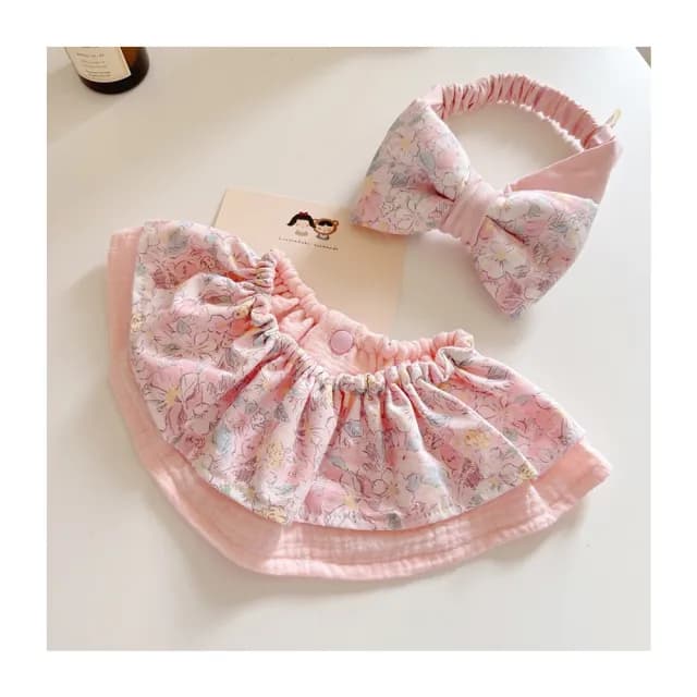 【Lianne baby】文藝粉碎花嬰兒禮物圍兜髮帶彌月禮盒(滿月禮 收涎禮物 週歲禮 彌月禮盒)