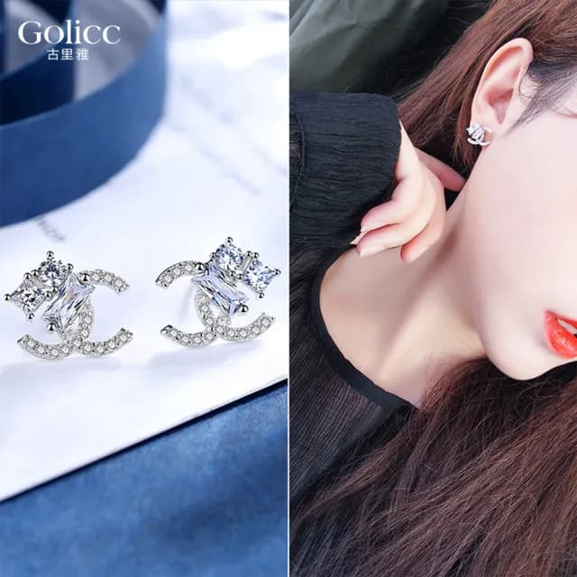 【Golicc】耳環 小香風 時尚優雅滿鑽(七夕 情人節 生日 飾品 耳釘 耳飾 耳墜 禮物)