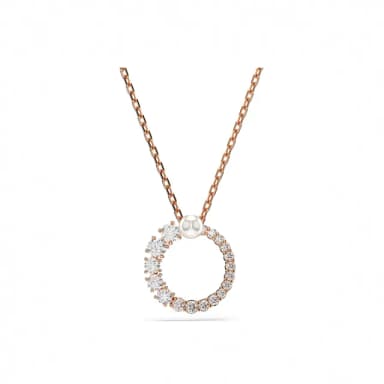 【SWAROVSKI 施華洛世奇】Matrix 鏈墜 水晶珍珠 圓形切割 白色 鍍玫瑰金色調