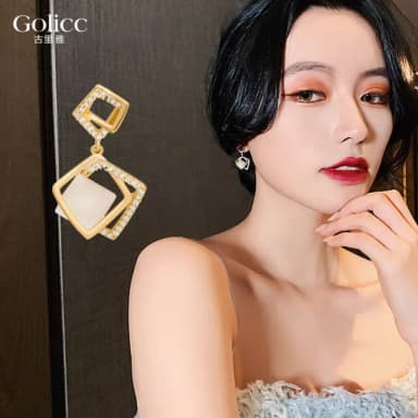 【Golicc】耳環 鑲鑽 菱形(七夕 情人節 生日 飾品 耳飾 耳墜 禮物)