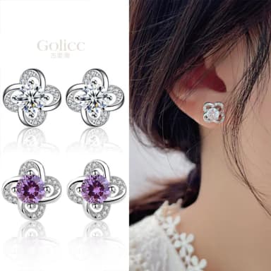 【Golicc】耳環 優雅幸運草 永恆花語(母親節 生日 情人節 飾品 耳釘 耳飾 耳墜 禮物)