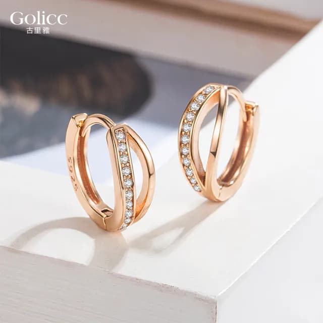 【Golicc】耳環 簡約雙環 縷空鑲鑽(七夕 情人節 生日 飾品 耳釘 耳飾 耳墜 禮物)