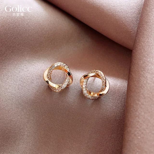 【Golicc】耳環 法式 復古 鑲鑽(雙11 聖誕節 生日 飾品 耳飾 耳墜 禮物)