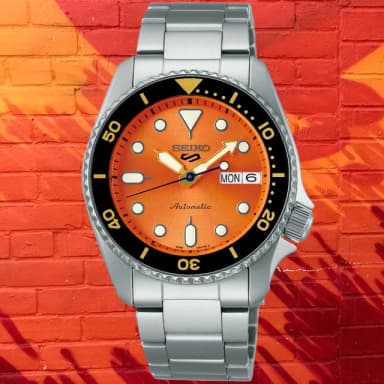 【SEIKO 精工】5 Sports系列 Lineup 復古橘 潛水機械腕錶 母親節 禮物 推薦(SRPK35K1/4R36-14B0L)