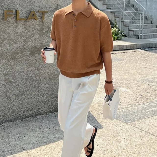 【巴黎精品】父親節禮物 針織衫短袖POLO衫(簡約復古翻領寬鬆男上衣2色a1fy4)