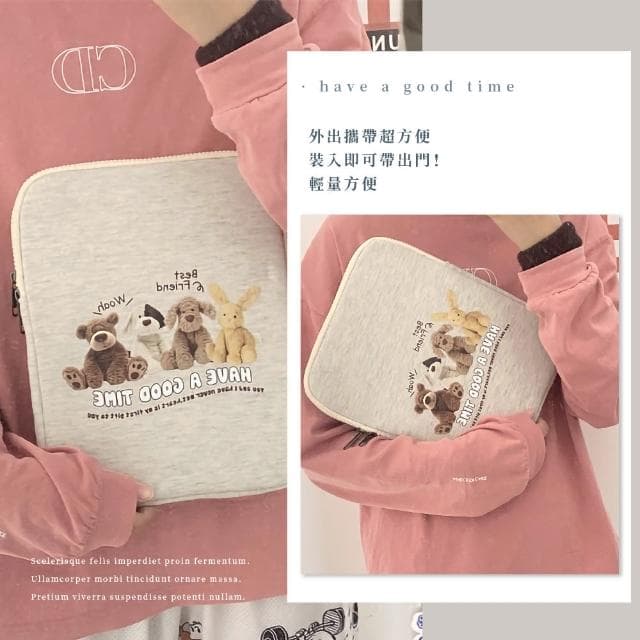 【可愛收納】母親節禮物 ins卡通圖案ipad平板包(11吋 可愛 平板收納包 防震包 電繪板套 筆電包)