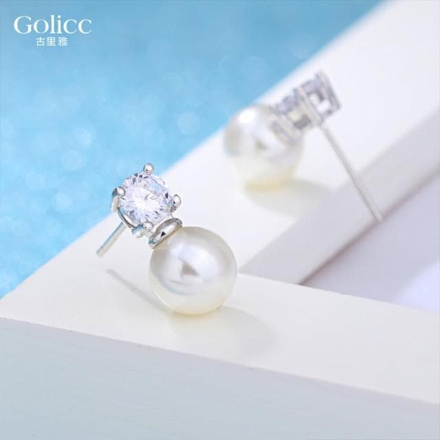 【Golicc】耳環 時尚單鑽 簡約款珍珠(618 七夕 情人節 生日 飾品 耳釘 耳飾 耳墜 禮物)