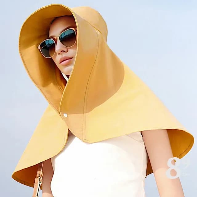 【89 zone】日系純色透氣防紫外線護頸 漁夫帽 防曬圍巾 圍巾 披肩(粉/黑/黃/卡其)
