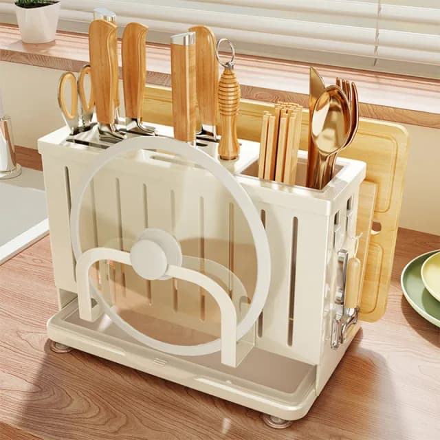 【SUNORO】多功能不銹鋼廚房收納刀架 瀝水刀架 刀具架鍋蓋架(座/分隔收納盒/砧板架/餐具架/筷籠/筷子筒)