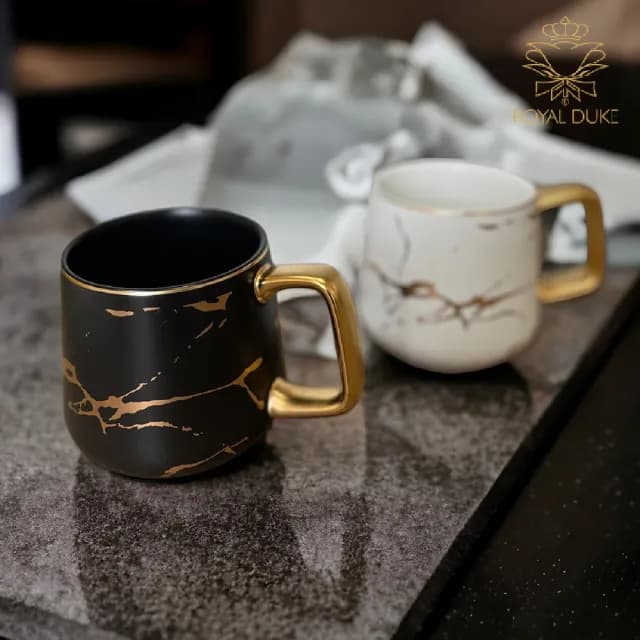【Royal Duke】霧光大理石紋陶瓷馬克杯410ML兩入組★交換禮物(聖誕節 文青 現代 咖啡杯 馬克杯 水杯 茶杯)