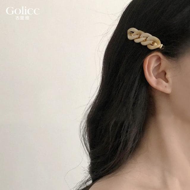 【Golicc】髮夾 復古鍊條+氣質珍珠 2入組 瀏海夾(母親節 生日 情人節 髮飾 頭飾 鯊魚夾 抓夾 禮物)