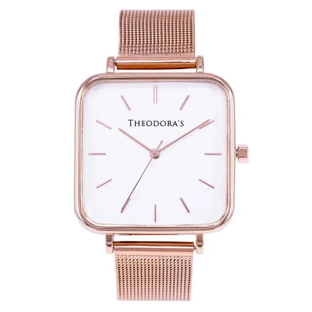 【THEODORA’S 希奧朵拉】精選多款｜Hebe 簡約方形金屬/真皮手錶(簡約手錶 女錶 方形錶)
