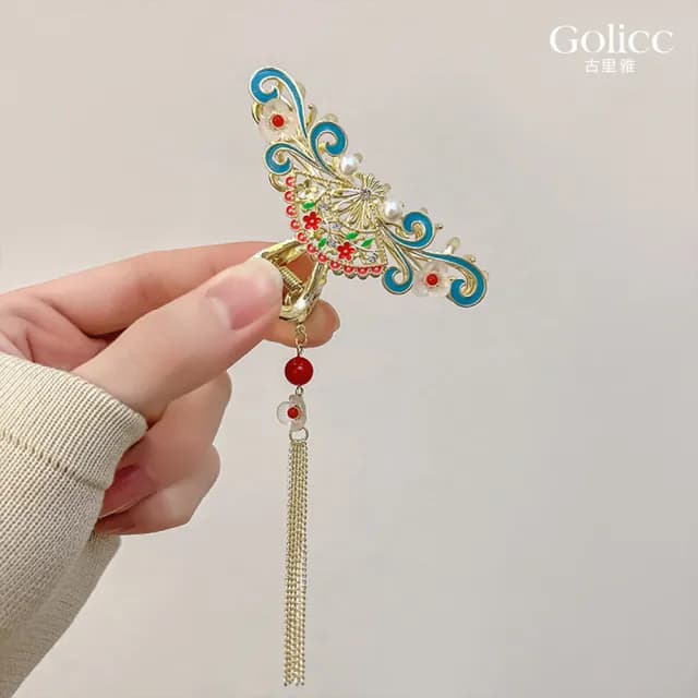 【Gulicc】髮夾 中國風 珍珠流蘇 古典抓夾(雙11 聖誕節 生日 髮飾 頭飾 鯊魚夾 抓夾 禮物)