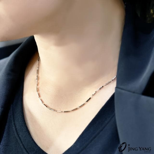 【JING YANG 晶漾】白鋼項鍊簡約長方塊細鍊款(生日禮物男女送禮)