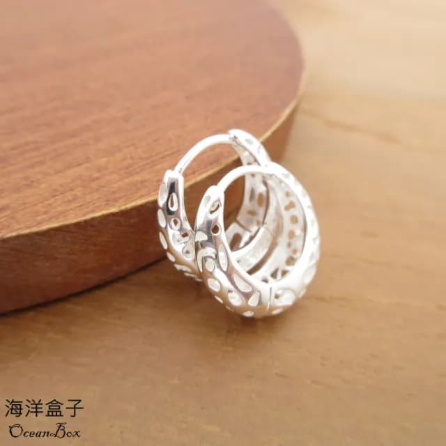 【海洋盒子】母親節禮物 可愛亮面洞洞針式易扣925純銀耳環(圈圈耳環)