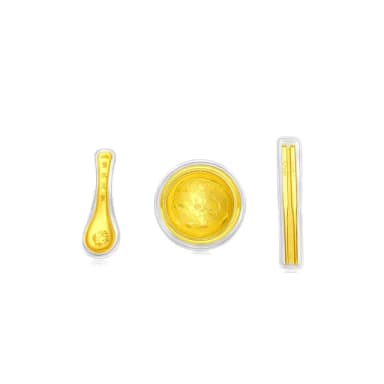 【周大福】友禮系列 福聚三寶「金碗筷勺」黃金擺件禮盒裝(彌月寶寶送禮/節日送禮/生日禮物)