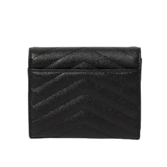 【YSL】SAINT LAURENT Cassandre 荔枝皮 皮革 三折開釦 短夾 卡夾 零錢包 黑色 金色 403943