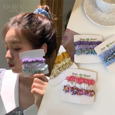 【Golicc】髮圈 森林系 網紗小腸圈 3入組(母親節 生日 情人節 髮飾 頭飾 大腸圈 髮夾 禮物)