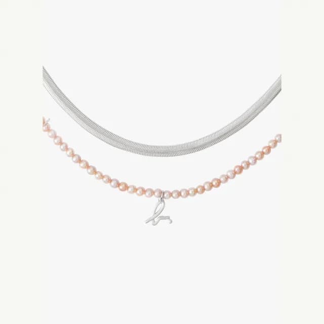 【agnes b.】bijoux Mini Pearl系列純銀珍珠項鍊(銀色)