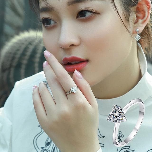 【LEESA】鋯石戒指\指環\純銀戒指\愛心戒指\高級感\歐美戒指\銀戒\銀飾\送長輩\送女生\小禮物\生日禮物