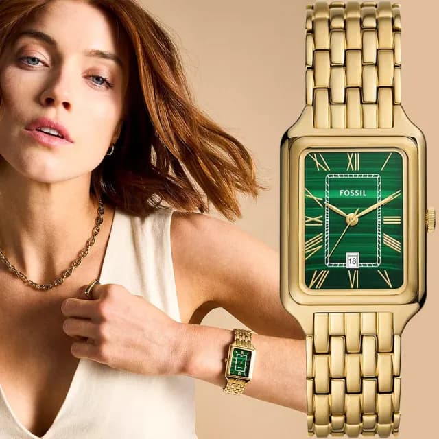 【FOSSIL】Raquel 孔雀石綠方形女錶 禮物 送禮 推薦(ES5341)