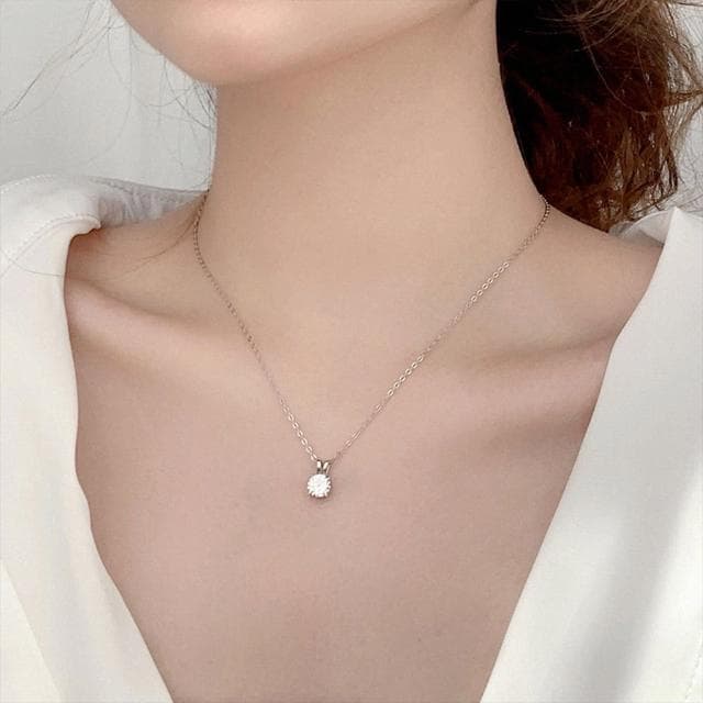 【MoonDy】莫桑鑽 925純銀項鍊 四爪吊墜 鎖骨鍊 短鍊 飾品 氣質項鍊 女生禮物 情人節禮物 合成鑽石