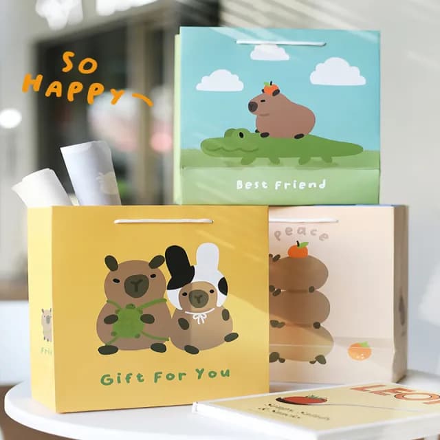 【德德小品集】禮品袋 水豚君 卡皮巴拉(藝文手提袋 節日禮盒 禮袋 精美男女生日花束包裝 送禮物紙袋子)