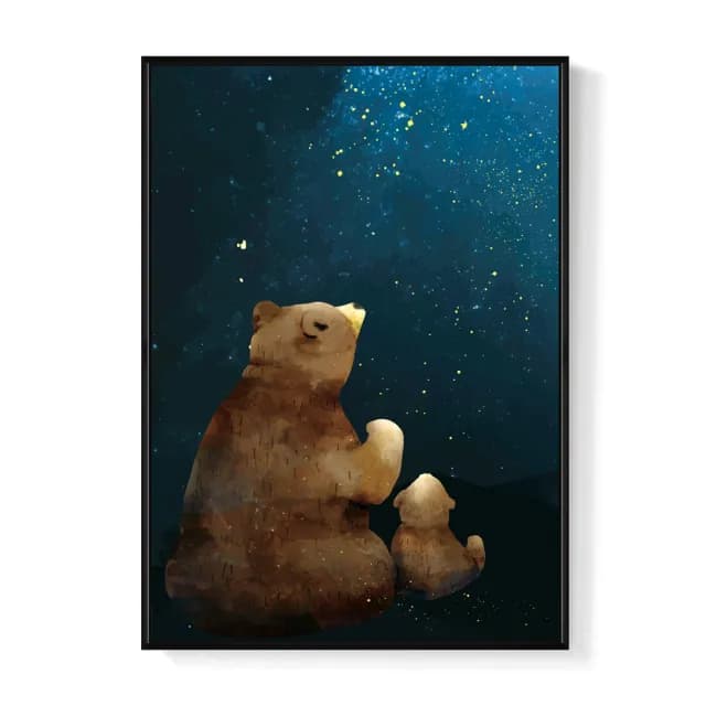 【菠蘿選畫所】星空下的願望 -70x100cm(可愛熊熊親子掛畫/插畫/父親節禮物/遊戲房佈置)